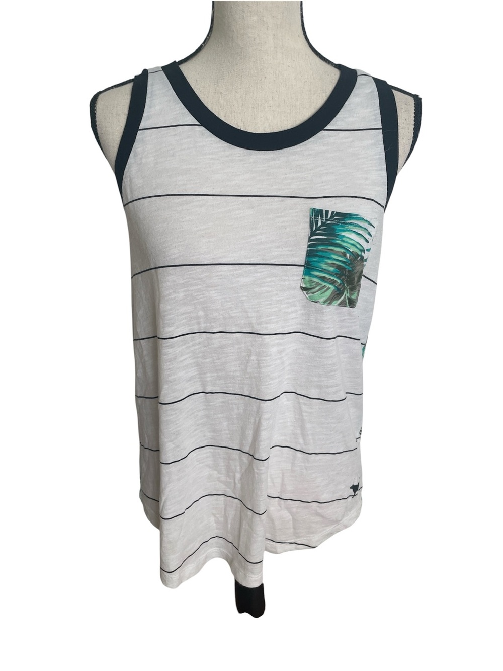 Victoria's Secret PINK Black-Trim Tank with Teal Palm Print EUC Size M